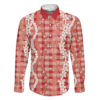 Hawaiian Ohia Lehua Lei Family Matching Puletasi and Hawaiian Shirt Plaid Palaka Ulaula Pattern LT9 Dad's Shirt - Long Sleeve Red - Polynesian Pride