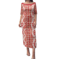 Hawaiian Ohia Lehua Lei Family Matching Puletasi and Hawaiian Shirt Plaid Palaka Ulaula Pattern LT9 Red - Polynesian Pride