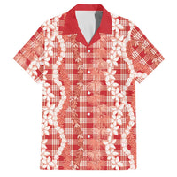 Hawaiian Ohia Lehua Lei Family Matching Short Sleeve Bodycon Dress and Hawaiian Shirt Plaid Palaka Ulaula Pattern LT9 Dad's Shirt - Short Sleeve Red - Polynesian Pride