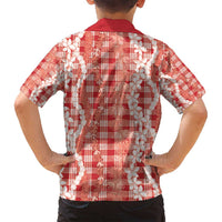Hawaiian Ohia Lehua Lei Family Matching Tank Maxi Dress and Hawaiian Shirt Plaid Palaka Ulaula Pattern - Polynesian Pride