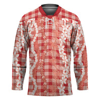Hawaiian Ohia Lehua Lei Hockey Jersey Plaid Palaka Ulaula Pattern LT9 Unisex Red - Polynesian Pride