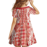 Hawaiian Ohia Lehua Lei Kid Short Sleeve Dress Plaid Palaka Ulaula Pattern - Polynesian Pride