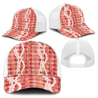 Hawaiian Ohia Lehua Lei Mesh Trucker Cap Plaid Palaka Ulaula Pattern LT9 - Polynesian Pride