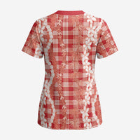 Hawaiian Ohia Lehua Lei Scrub Top Plaid Palaka Ulaula Pattern - Polynesian Pride