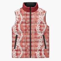 Hawaiian Ohia Lehua Lei Sleeveless Puffer Jacket Plaid Palaka Ulaula Pattern - Polynesian Pride