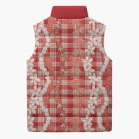 Hawaiian Ohia Lehua Lei Sleeveless Puffer Jacket Plaid Palaka Ulaula Pattern - Polynesian Pride