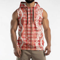 Hawaiian Ohia Lehua Lei Sleeveless Zip Hoodie Plaid Palaka Ulaula Pattern - Polynesian Pride