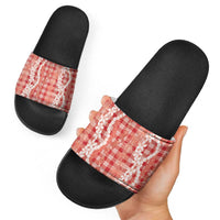 Hawaiian Ohia Lehua Lei Slide Sandals Plaid Palaka Ulaula Pattern - Polynesian Pride