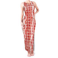 Hawaiian Ohia Lehua Lei Tank Maxi Dress Plaid Palaka Ulaula Pattern - Polynesian Pride