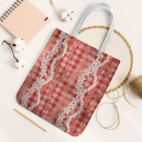 Hawaiian Ohia Lehua Lei Tote Bag Plaid Palaka Ulaula Pattern - Polynesian Pride