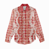 Hawaiian Ohia Lehua Lei Women Casual Shirt Plaid Palaka Ulaula Pattern - Polynesian Pride