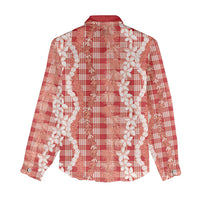 Hawaiian Ohia Lehua Lei Women Casual Shirt Plaid Palaka Ulaula Pattern - Polynesian Pride
