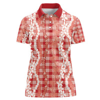 Hawaiian Ohia Lehua Lei Women Polo Shirt Plaid Palaka Ulaula Pattern - Polynesian Pride