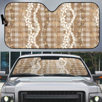 Hawaiian Ohia Lehua Lei Auto Sun Shade Plaid Palaka Kalaihaahaa Pattern - Polynesian Pride
