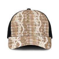 Hawaiian Ohia Lehua Lei Baseball Net Cap Plaid Palaka Kalaihaahaa Pattern LT9 One Size Black Tan - Polynesian Pride