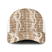 Hawaiian Ohia Lehua Lei Baseball Net Cap Plaid Palaka Kalaihaahaa Pattern LT9 One Size White Tan - Polynesian Pride