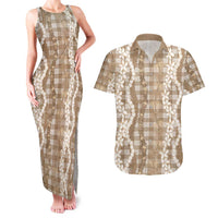 Hawaiian Ohia Lehua Lei Couples Matching Tank Maxi Dress and Hawaiian Shirt Plaid Palaka Kalaihaahaa Pattern LT9 Tan - Polynesian Pride