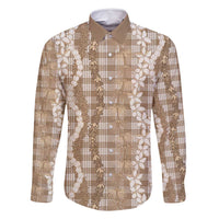 Hawaiian Ohia Lehua Lei Family Matching Long Sleeve Bodycon Dress and Hawaiian Shirt Plaid Palaka Kalaihaahaa Pattern LT9 Dad's Shirt - Long Sleeve Tan - Polynesian Pride