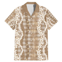 Hawaiian Ohia Lehua Lei Family Matching Mermaid Dress and Hawaiian Shirt Plaid Palaka Kalaihaahaa Pattern LT9 Dad's Shirt - Short Sleeve Tan - Polynesian Pride