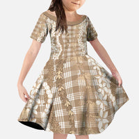 Hawaiian Ohia Lehua Lei Family Matching Off The Shoulder Long Sleeve Dress and Hawaiian Shirt Plaid Palaka Kalaihaahaa Pattern - Polynesian Pride