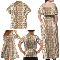 Hawaiian Ohia Lehua Lei Family Matching Off Shoulder Maxi Dress and Hawaiian Shirt Plaid Palaka Kalaihaahaa Pattern - Polynesian Pride