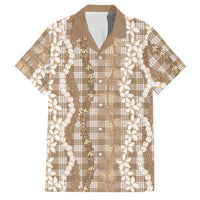 Hawaiian Ohia Lehua Lei Family Matching Short Sleeve Bodycon Dress and Hawaiian Shirt Plaid Palaka Kalaihaahaa Pattern LT9 Dad's Shirt - Short Sleeve Tan - Polynesian Pride