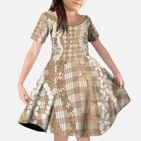 Hawaiian Ohia Lehua Lei Kid Short Sleeve Dress Plaid Palaka Kalaihaahaa Pattern - Polynesian Pride