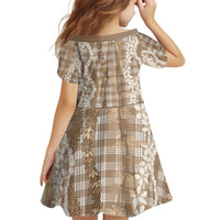 Hawaiian Ohia Lehua Lei Kid Short Sleeve Dress Plaid Palaka Kalaihaahaa Pattern - Polynesian Pride