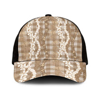 Hawaiian Ohia Lehua Lei Mesh Trucker Cap Plaid Palaka Kalaihaahaa Pattern LT9 One Size Black Tan - Polynesian Pride
