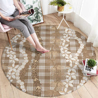 Hawaiian Ohia Lehua Lei Round Carpet Plaid Palaka Kalaihaahaa Pattern - Polynesian Pride