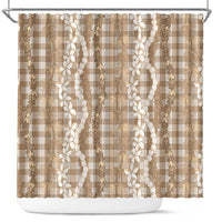 Hawaiian Ohia Lehua Lei Shower Curtain Plaid Palaka Kalaihaahaa Pattern - Polynesian Pride