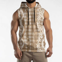 Hawaiian Ohia Lehua Lei Sleeveless Hoodie Plaid Palaka Kalaihaahaa Pattern - Polynesian Pride