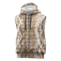 Hawaiian Ohia Lehua Lei Sleeveless Zip Hoodie Plaid Palaka Kalaihaahaa Pattern - Polynesian Pride