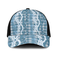 Hawaiian Ohia Lehua Lei Baseball Net Cap Plaid Palaka Uliuli Omaomao Pattern LT9 One Size Black Teal - Polynesian Pride
