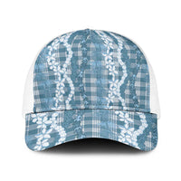 Hawaiian Ohia Lehua Lei Baseball Net Cap Plaid Palaka Uliuli Omaomao Pattern LT9 One Size White Teal - Polynesian Pride