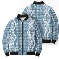 Hawaiian Ohia Lehua Lei Bomber Puffer Jacket Plaid Palaka Uliuli Omaomao Pattern - Polynesian Pride