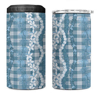 Hawaiian Ohia Lehua Lei 4 in 1 Can Cooler Tumbler Plaid Palaka Uliuli Omaomao Pattern - Polynesian Pride
