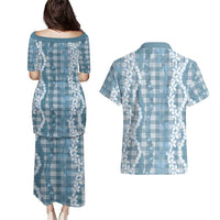 Hawaiian Ohia Lehua Lei Couples Matching Puletasi and Hawaiian Shirt Plaid Palaka Uliuli Omaomao Pattern LT9 - Polynesian Pride