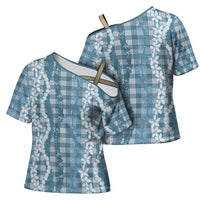 Hawaiian Ohia Lehua Lei Cross Shoulder Shirt Plaid Palaka Uliuli Omaomao Pattern - Polynesian Pride