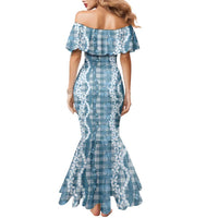 Hawaiian Ohia Lehua Lei Family Matching Mermaid Dress and Hawaiian Shirt Plaid Palaka Uliuli Omaomao Pattern - Polynesian Pride