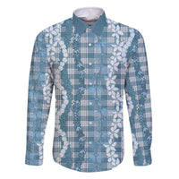 Hawaiian Ohia Lehua Lei Family Matching Off The Shoulder Long Sleeve Dress and Hawaiian Shirt Plaid Palaka Uliuli Omaomao Pattern LT9 Dad's Shirt - Long Sleeve Teal - Polynesian Pride