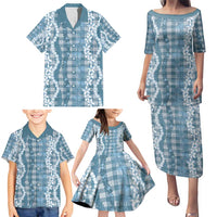 Hawaiian Ohia Lehua Lei Family Matching Puletasi and Hawaiian Shirt Plaid Palaka Uliuli Omaomao Pattern LT9 - Polynesian Pride
