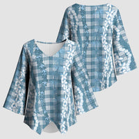 Hawaiian Ohia Lehua Lei Kimono Sleeve Blouse Plaid Palaka Uliuli Omaomao Pattern - Polynesian Pride