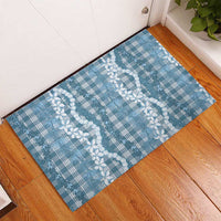 Hawaiian Ohia Lehua Lei Rubber Doormat Plaid Palaka Uliuli Omaomao Pattern - Polynesian Pride