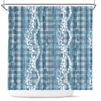 Hawaiian Ohia Lehua Lei Shower Curtain Plaid Palaka Uliuli Omaomao Pattern - Polynesian Pride