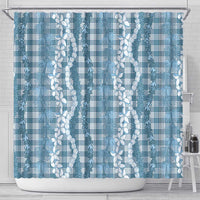 Hawaiian Ohia Lehua Lei Shower Curtain Plaid Palaka Uliuli Omaomao Pattern - Polynesian Pride