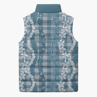 Hawaiian Ohia Lehua Lei Sleeveless Puffer Jacket Plaid Palaka Uliuli Omaomao Pattern - Polynesian Pride