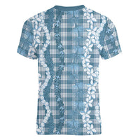 Hawaiian Ohia Lehua Lei Women V-Neck T-Shirt Plaid Palaka Uliuli Omaomao Pattern LT9 - Polynesian Pride
