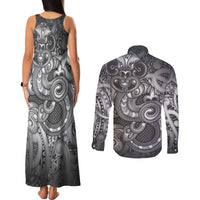 Aotearoa Maori Hei Tiki Couples Matching Tank Maxi Dress and Long Sleeve Button Shirt Kiwikiwi Kowhaiwhai Puhoro Motif