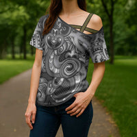 Aotearoa Maori Hei Tiki Cross Shoulder Shirt Kiwikiwi Kowhaiwhai Puhoro Motif LT9 - Polynesian Pride